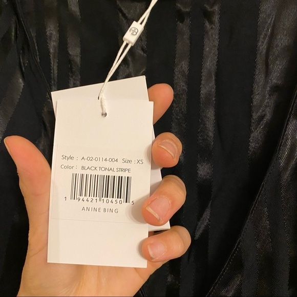 Anine Bing | Penelope Striped Satin Jacquard Mini Wrap Dress Size XS NEW Black - Picture 8 of 14